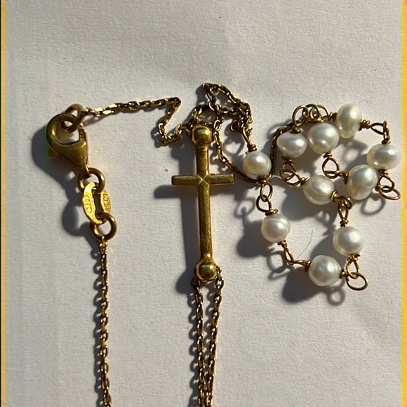 18k gold over .925 rosary style Pearl necklace - Picture 3 of 4